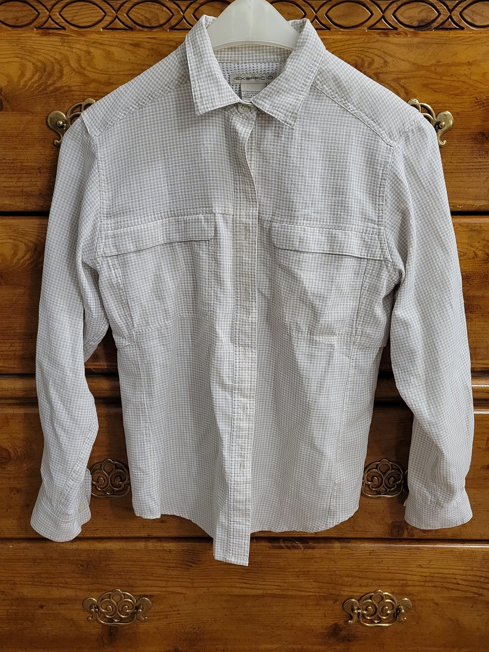 ExOfficio Women's Light Gray Check Button-Down Shirt XS
